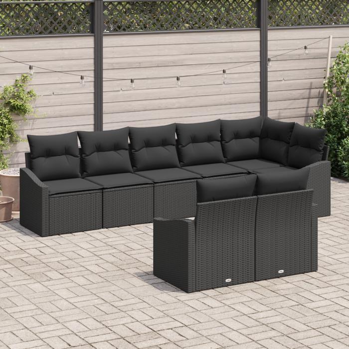 VidaXL Ensemble de canapés de jardin 8 pièces avec coussins en poly rotin noir 3346773