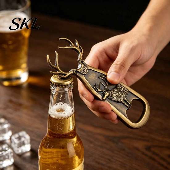 Christmas Party Bar Accessories Elk Antler Bottle Opener, Heavy Duty Metal Retro Beer Forest Style Souvenirs Cap Remover for Home Bar, Artistic