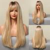 LOUIS FERRE Synthetic Long White Wigs with Bangs Cosplay Straight Wigs with Brown Highlight Natural Fake Hair for Black Women