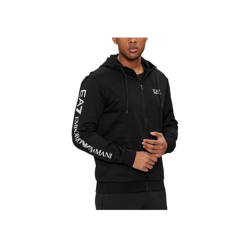 Emporio Armani Mikina s kapucí a potiskem, na zip, s dlouhým rukávem, pánská, černá 8NPM13-PJ05Z-1200