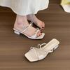 Bow-tie Sweet Slippers Female Outer Wear Summer New Gentle Fairy Style Temperament with Skirt Thick Heel Beautiful Sandals