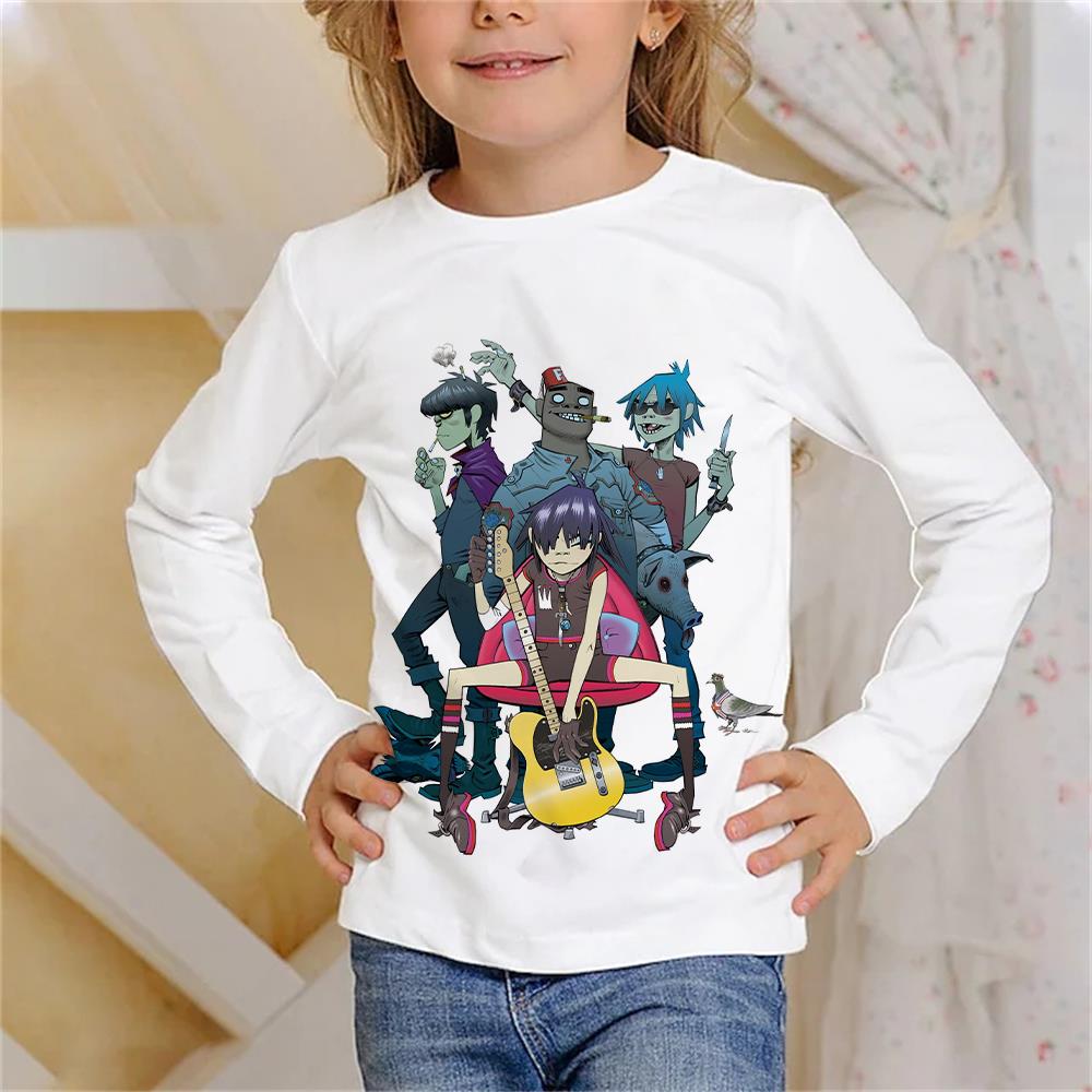 

Весенне-осенние футболки с круглым вырезом и 3D-принтом рок-группы Gorillaz, модные повседневные детские футболки с длинным рукавом для девочек 170