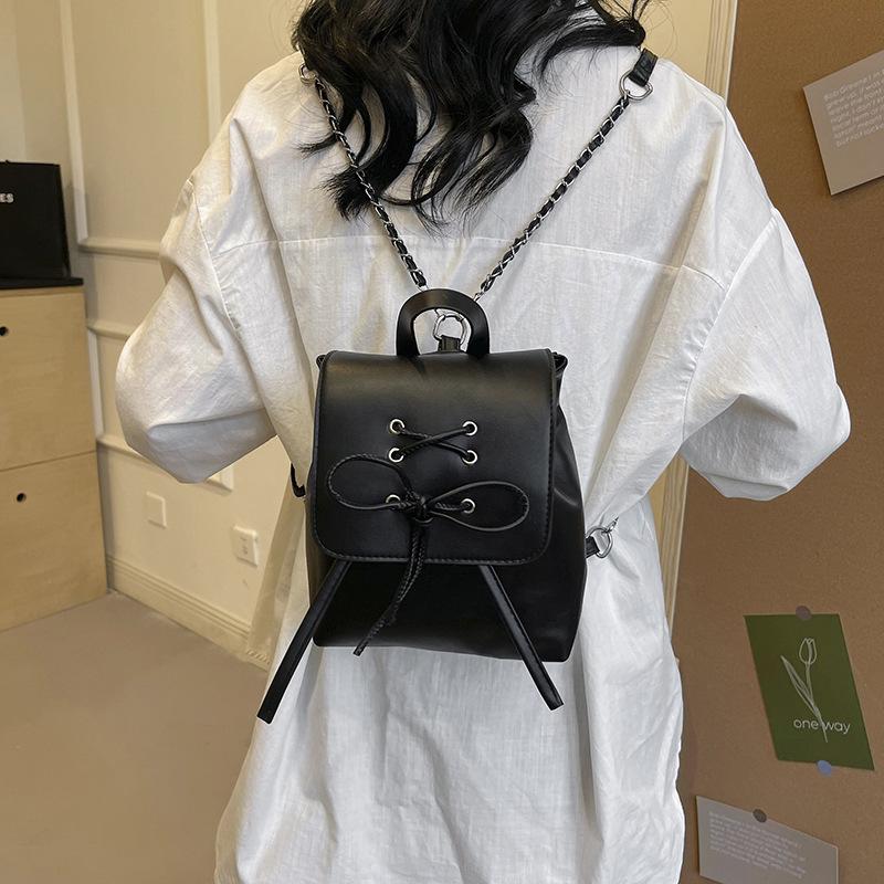 Solid Color Texture Simple Bow Casual Bag Spring New Versatile Ins Women's Backpack Women's Bag