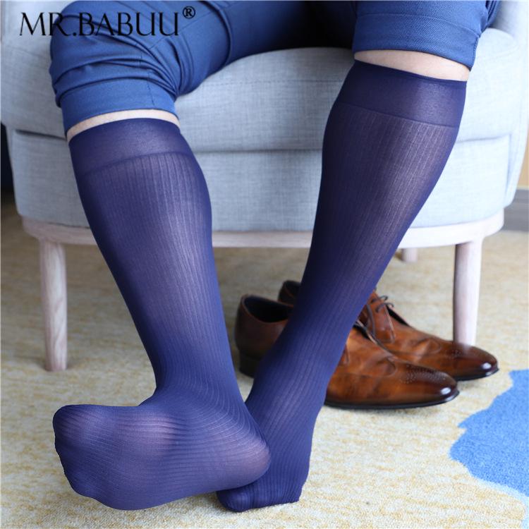 Mr. Babuu Men's Business Formal Mid-Calf Pinstripe Nylon Socks