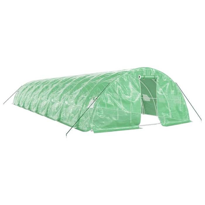 VidaXL Serre avec cadre en acier vert 80 m² 16x5x2,3 m, polytunnel, serre à cadre froid, serre pour tomate, serre de jardin, 3188089