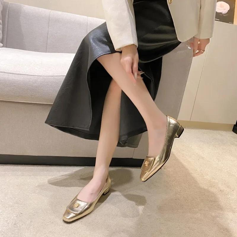 2024 Hot Sale Ladies Shoes Shallow Women's High Heels Fashion Metal Decoration Office and Career Sexy Pointed Toe Heels Women