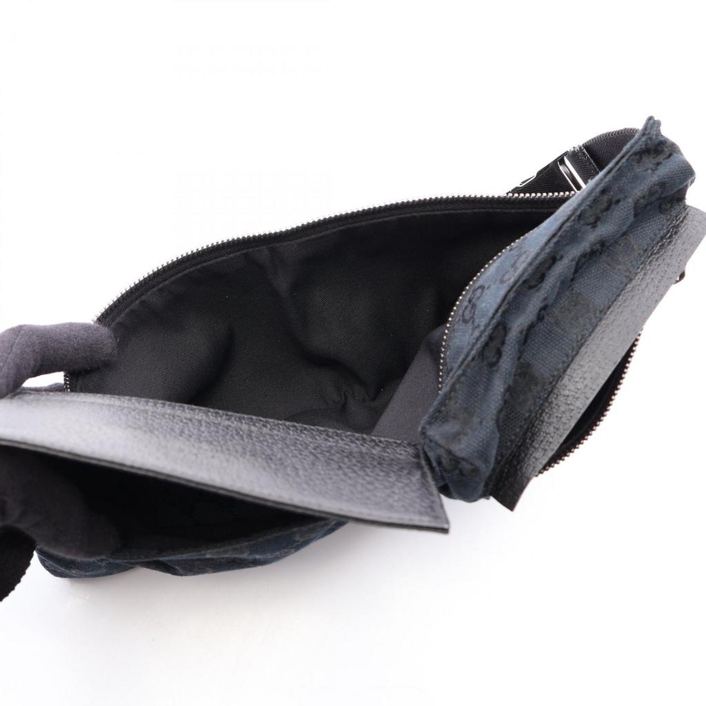 Used GUCCI GG Canvas Waist Bag Body Bag 28566 Canvas Leather Black Used Unisex