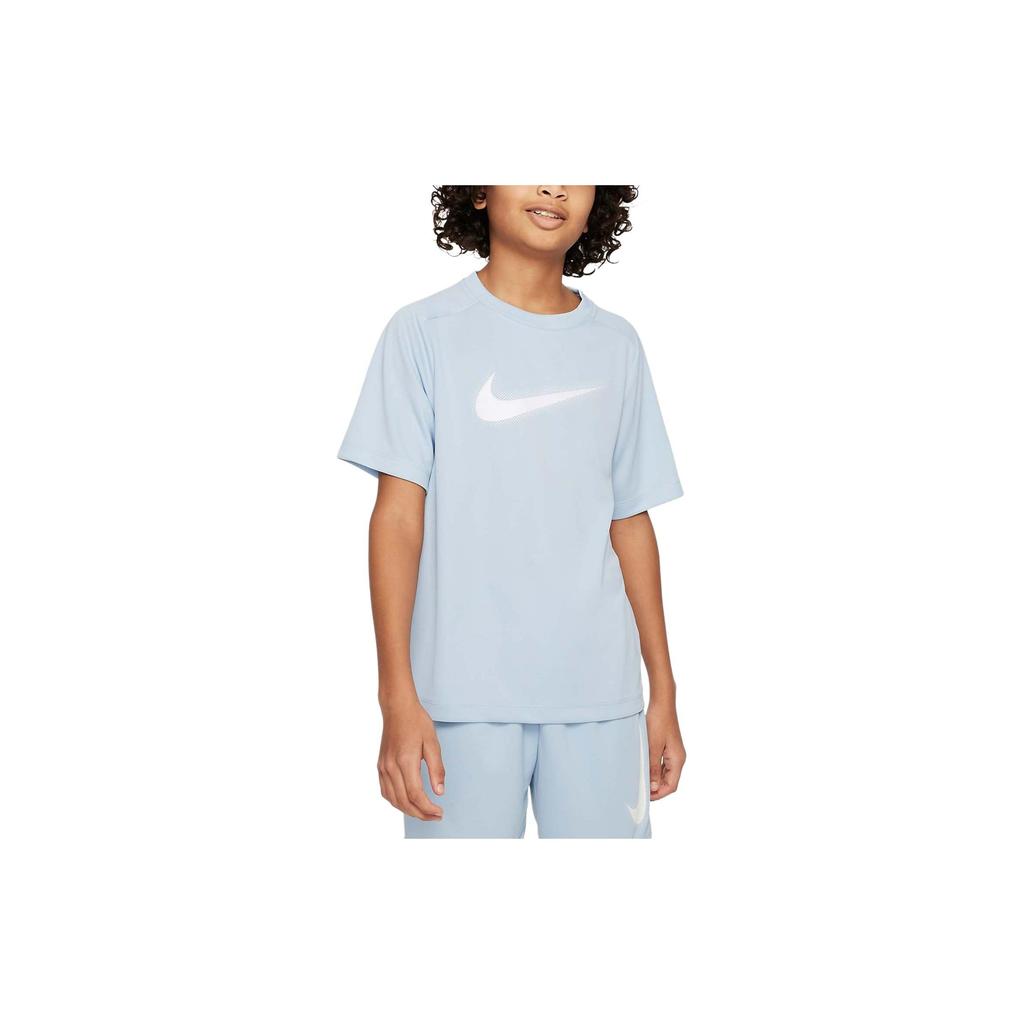 Nike Dri-FIT Icon T-Shirt Printed Logo Raglan Crew Neck Short Sleeve Kids Tops Blue DX5386440