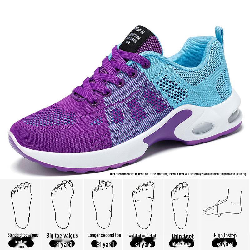 Women's Lightweight Air Cushion Running Shoes - Versatile, Breathable Flyknit Mesh, Large Size