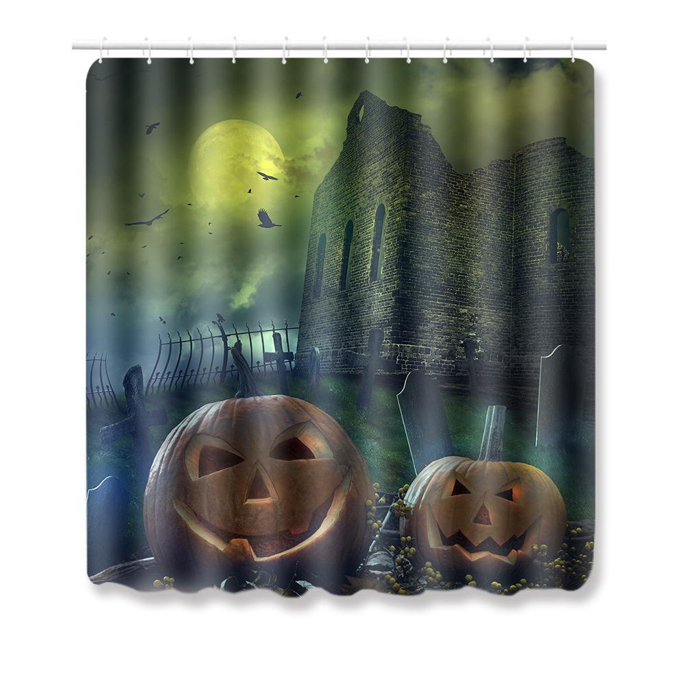 Halloween Shower Curtain Floor Mat Combination Four-Piece Household Door Mat Bedroom Non-Slip Carpet