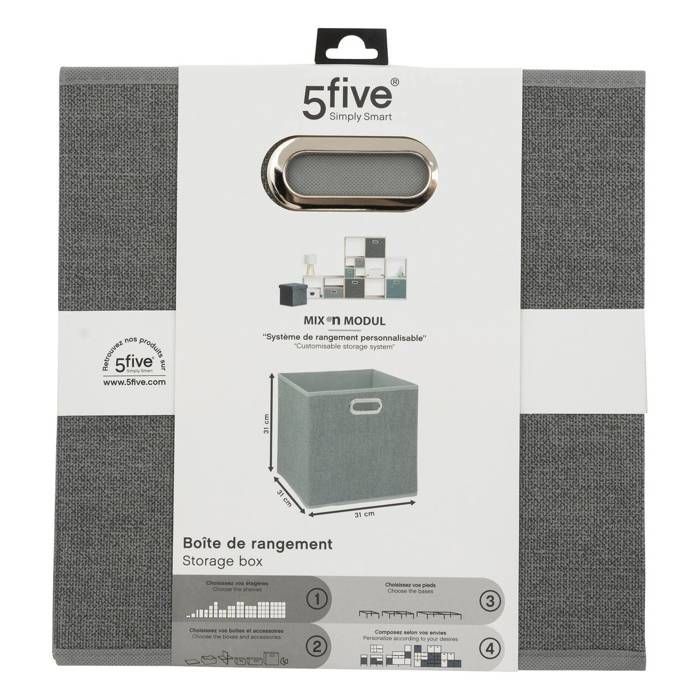 5five - panier tissu 31x31cm "mix n modul" gris clair chiné