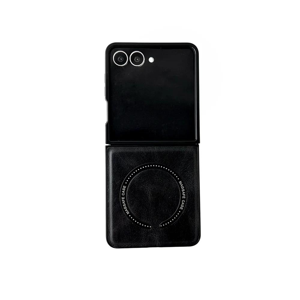 Magnetic Wireless Charging For Samsung Galaxy Z Flip 7 6 5 4 3 5G Flip7 Phone Case Luxury Leather for Magsafe Soft Bumper Cover