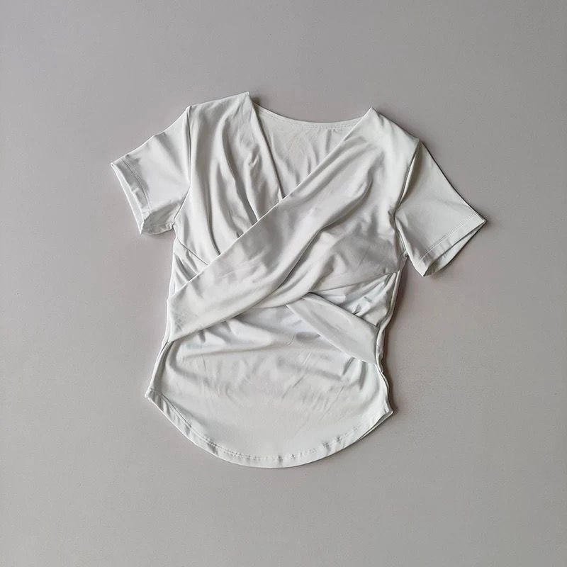 

Summer New V-neck Yoga Clothes Women s Fixed Coaster Quick-Drying, Breathable and Thin Sports Short-Sleeved Running T-shirt Pilates White Fixed Coaster S