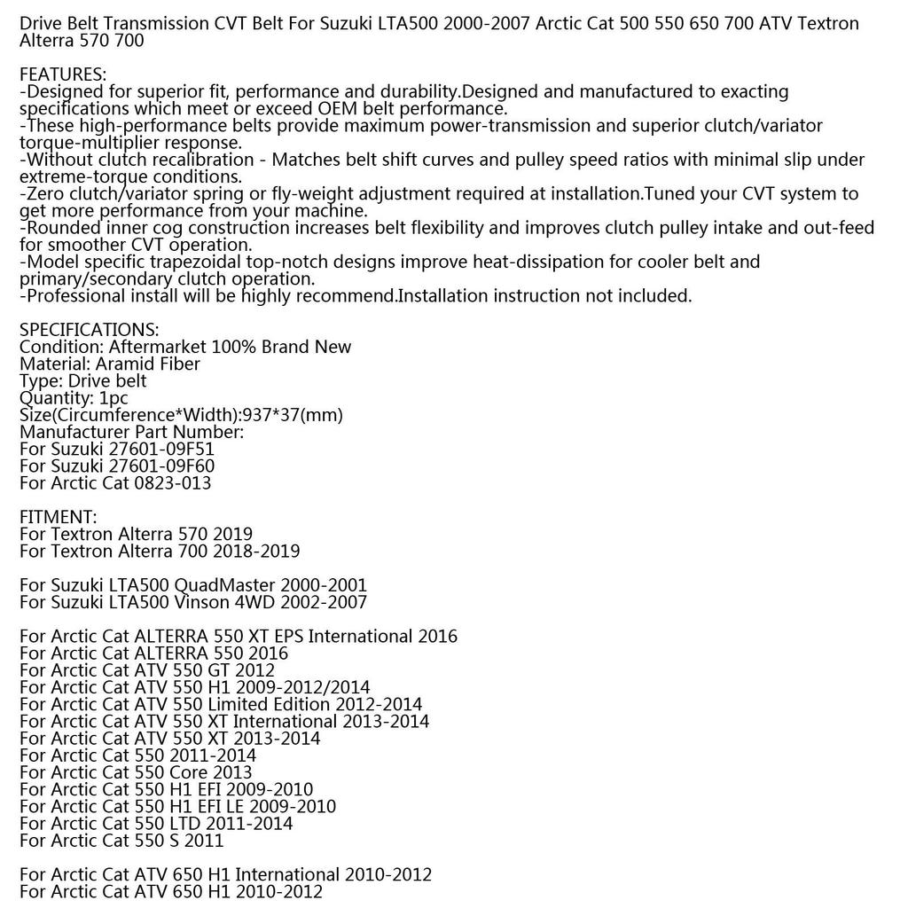 Ersatz-Antriebsriemen für Arctic Cat 0823-013 Suzuki 27601-09F51 27601-09F60