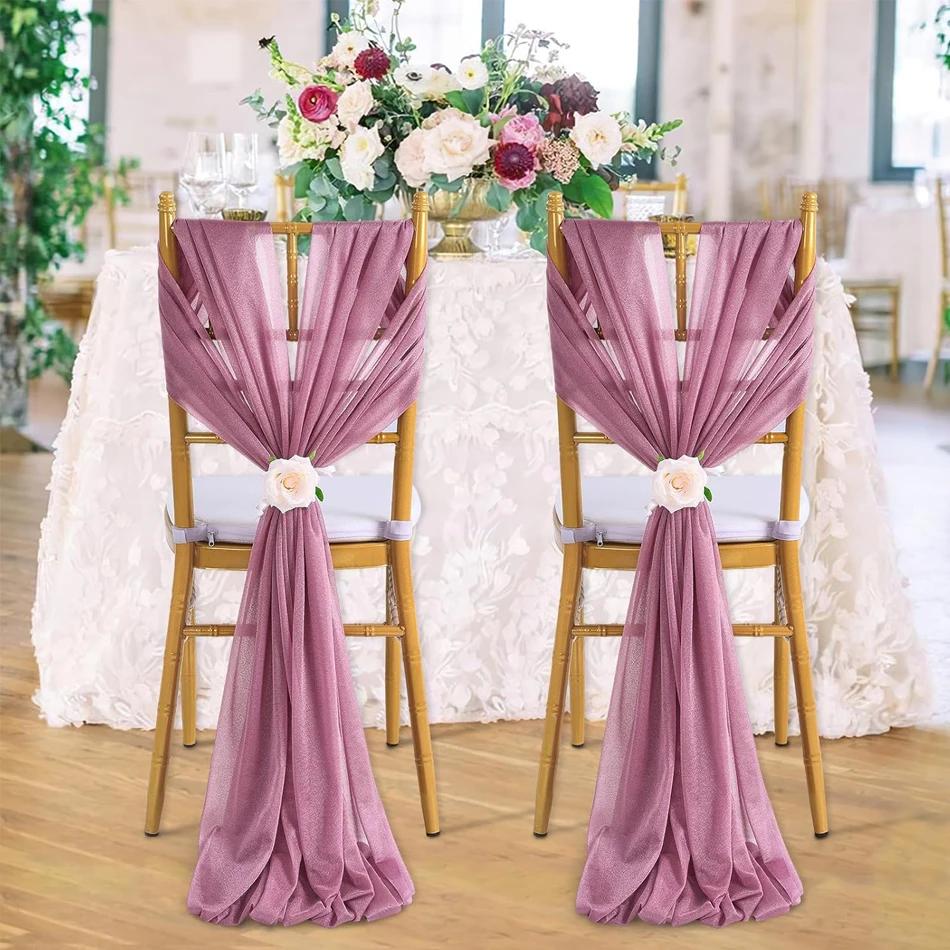 50PCS 17x250cm Chiffon Wedding Chair Sashes Setting  Sage Green Gauze Sheer Vintage Birthday Party Festival Chair Decoration