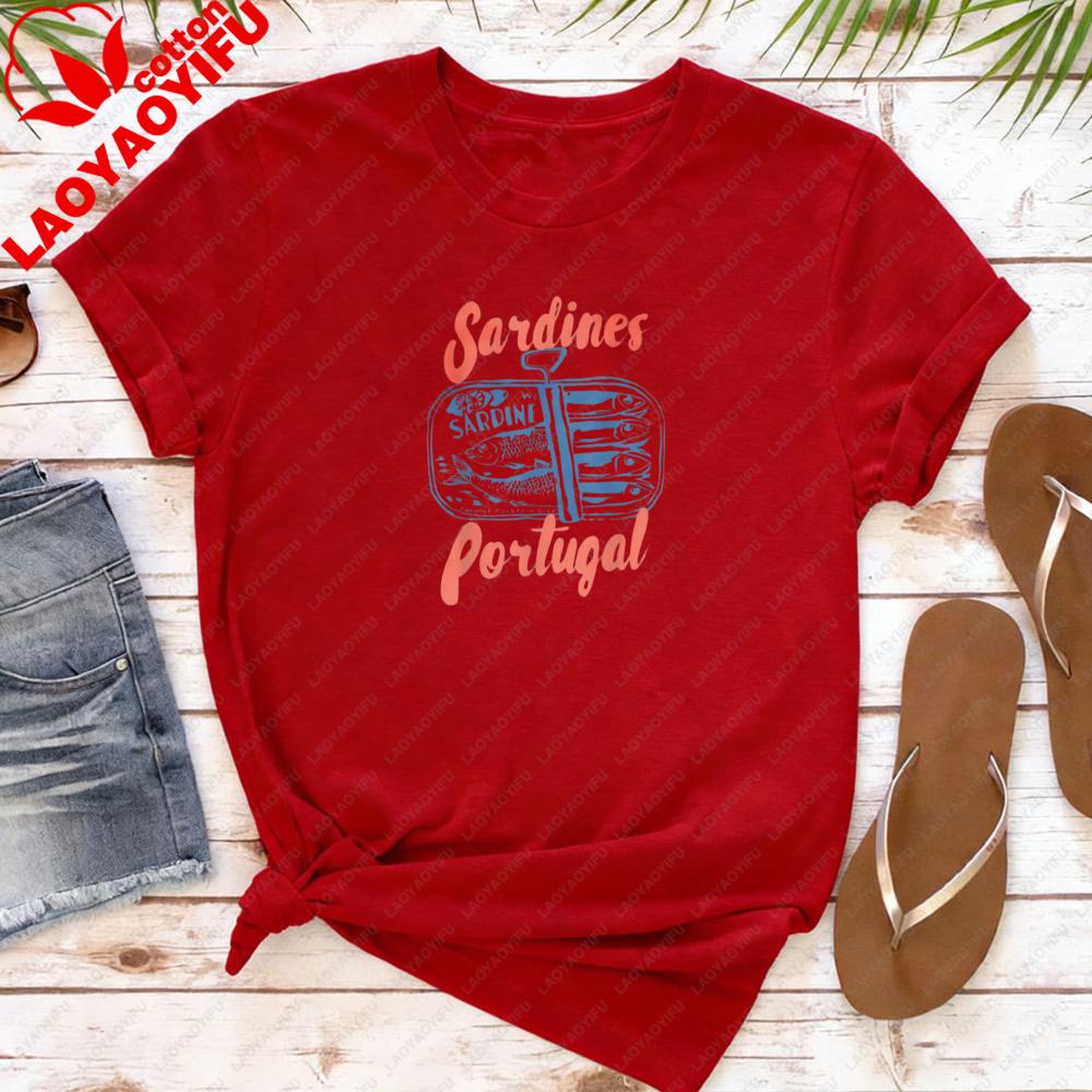 Sardines Portugal Vintage Style Printed Shirt Sardines Lover Gift Tshirt Portuguese Tourism Souvenir Clothing Unisex Unisex Tops S