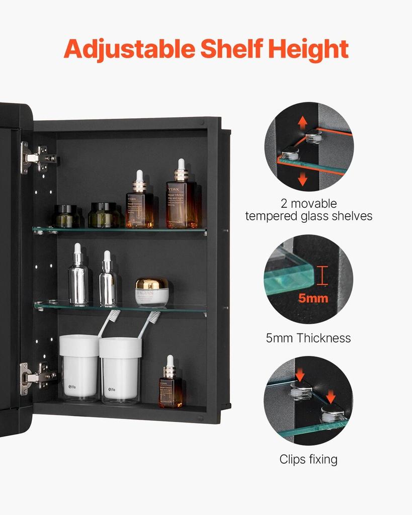 Medicine Cabinet 16" x 24" Mirror Medicine Cabinet Adjustable Shelves