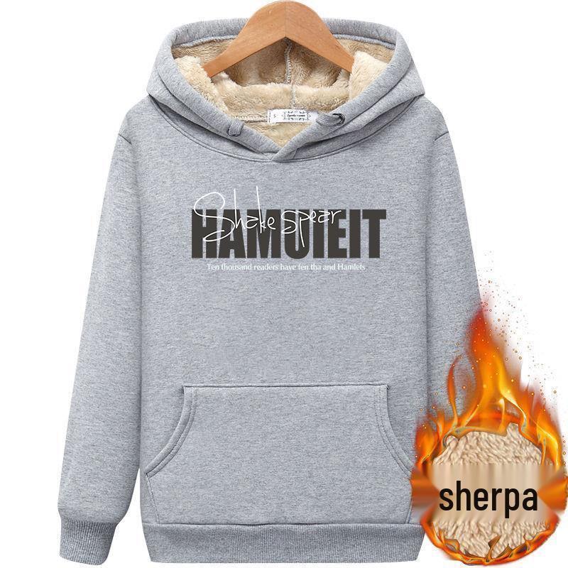 Pánská mikina s kapucí z jehněčí kůže - Zimní sametově silná trendy bunda, Hong Kongský styl, Teplá, Studentská, Velká velikost, 12