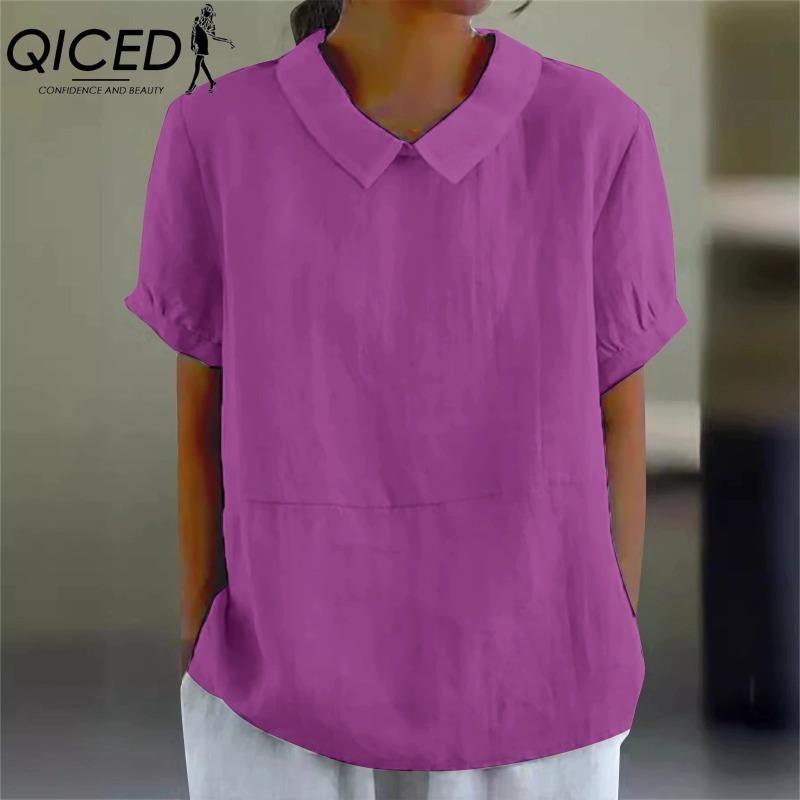 QICED Dámská móda Ležérní jednobarevný potisk Halenky a košile POLO s krátkým rukávem a výstřihem