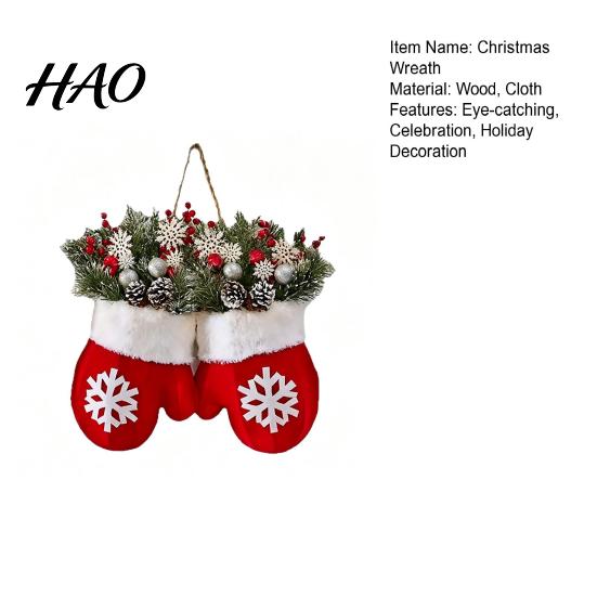 Hanging Door Ornament for Holiday Christmas Mitten/Stocking Wreath, Decorative Artificial Wreath with Berries Pine Cones, Branches, Decoration