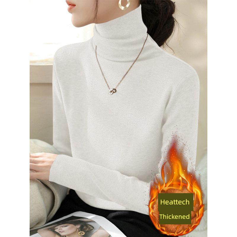 

2024 Wool Long Sleeves Thickened Sweater Women s Winter Fashion Heaps Collar Mustard Yellow Inner Bottoming Sweater