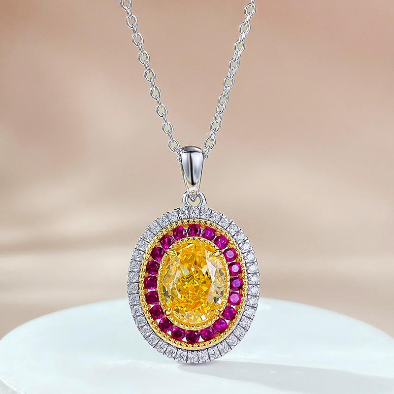 Elegant European & American Style 925 Silver Yellow Diamond Clavicle Necklace for Women - Unique 7x9 Niche Design