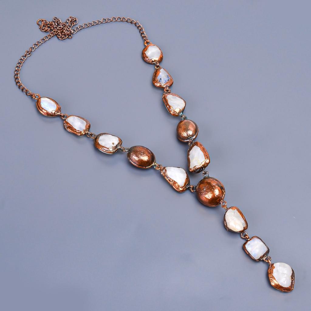 Crown Chakra Rainbow Moonstone Gemstone Copper Chain Engagement Necklace Jewelry V-18