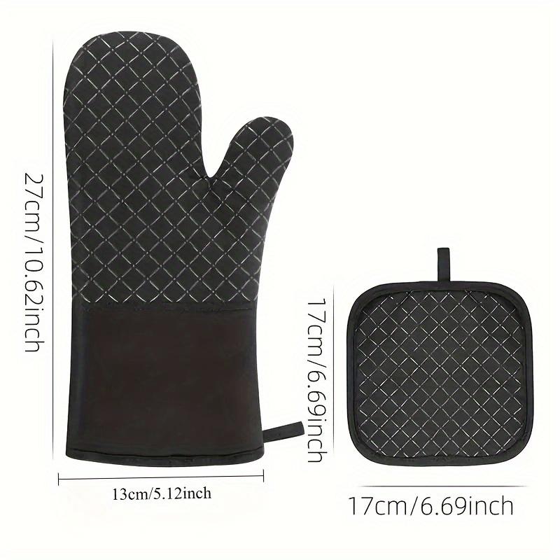 2-piece Set of Pure Cotton Silicone Insulated Gloves, Baking Oven Heat-resistant Gloves+flowerpot Holder Combination