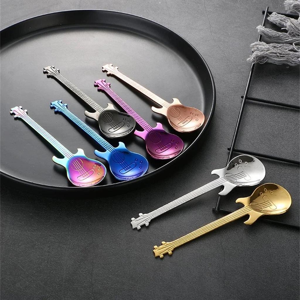 Creative Guitar Spoons 304 Stainless Steel Dessert Ice Cream Coffee Mixing Spoons Kitchen Utensils Easy To Clean