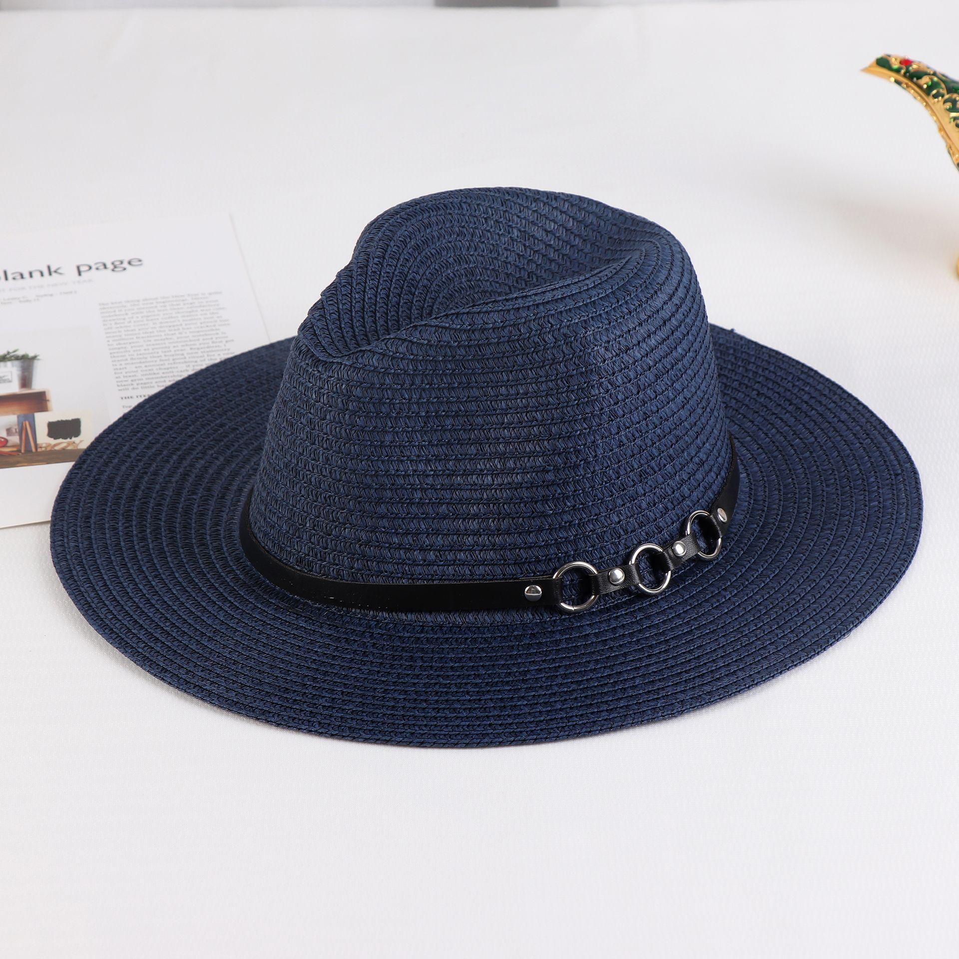 

Unisex Summer Jazz Hat Wide Brim Panama Straw Beach Hat One Size