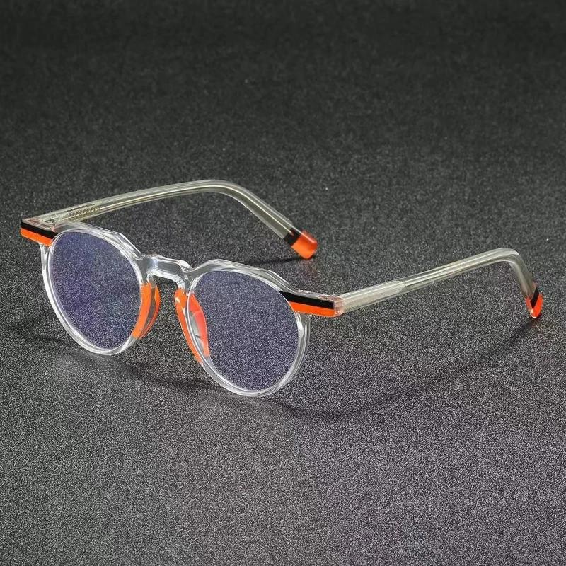 TR90 Frame Plug-in Anti Blue Light Glasses European and American Minimalist and High-end Round Frame Color Blocked Flat Lens