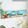 2D Flat, Stylized "Welcome To The Beach House" Metal Sign - Ocean Theme Wall Decor with Starfish and Shells Alumium Decorative Sign, Vintage Style