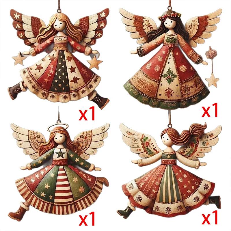 

Wooden Flat Angel Doll Pendant Creative Retro Christmas Tree Ornaments Rustic Xmas Tree Pendant Decoration For Home Winter Party