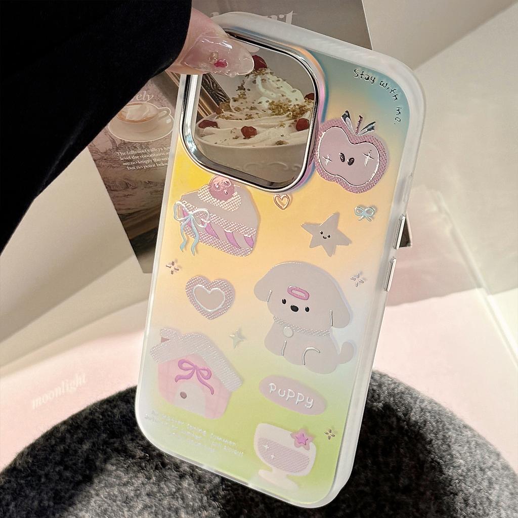 Gilded Cartoon Dessert Puppy Suitable for Iphone15 Mobile Phone Case 16Promax Electroplating Laser Hard Creativity
