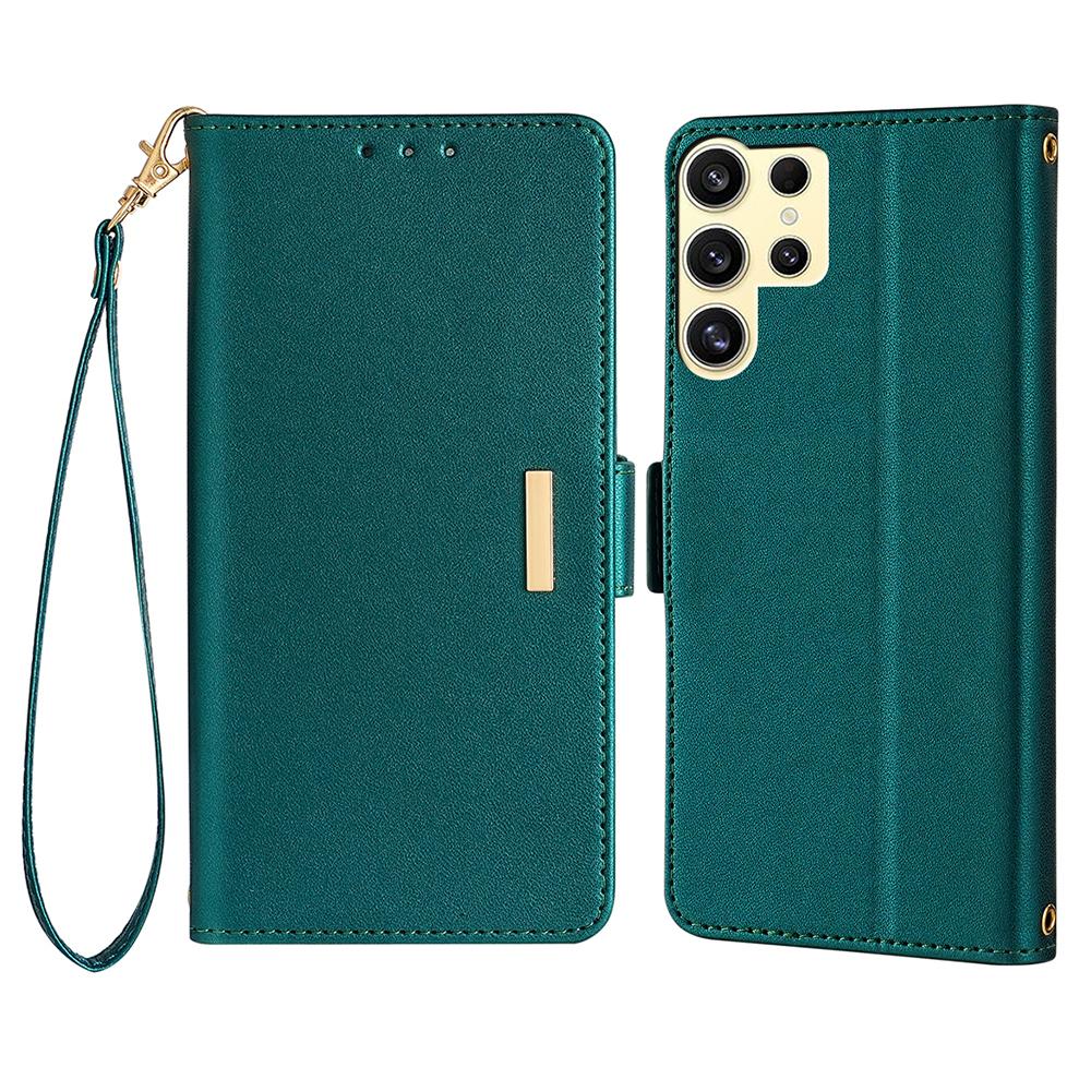 

Шкіряний чохол-гаманець для Samsung Galaxy S24 Ultra із блокуванням RFID-підставки та ремінцем для руки Green