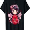 Cute Kokeshi Doll With Cherry Blossoms I Kokeshi T-Shirt(3)