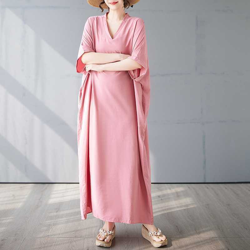 Vintage Long Dress with Cotton and Linen Patterns