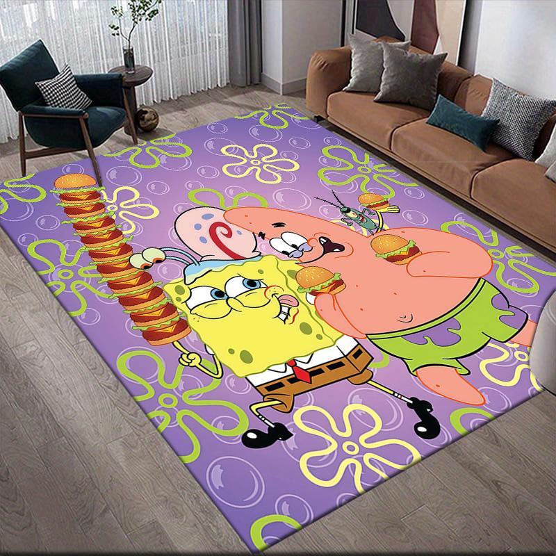 SpongeBob SquarePants3 Flannel Pattern Square Carpet,Area Rug,Carpet Rug for Living Room Bedroom Sofa Playroom Decor,Non-slip Floor Mat