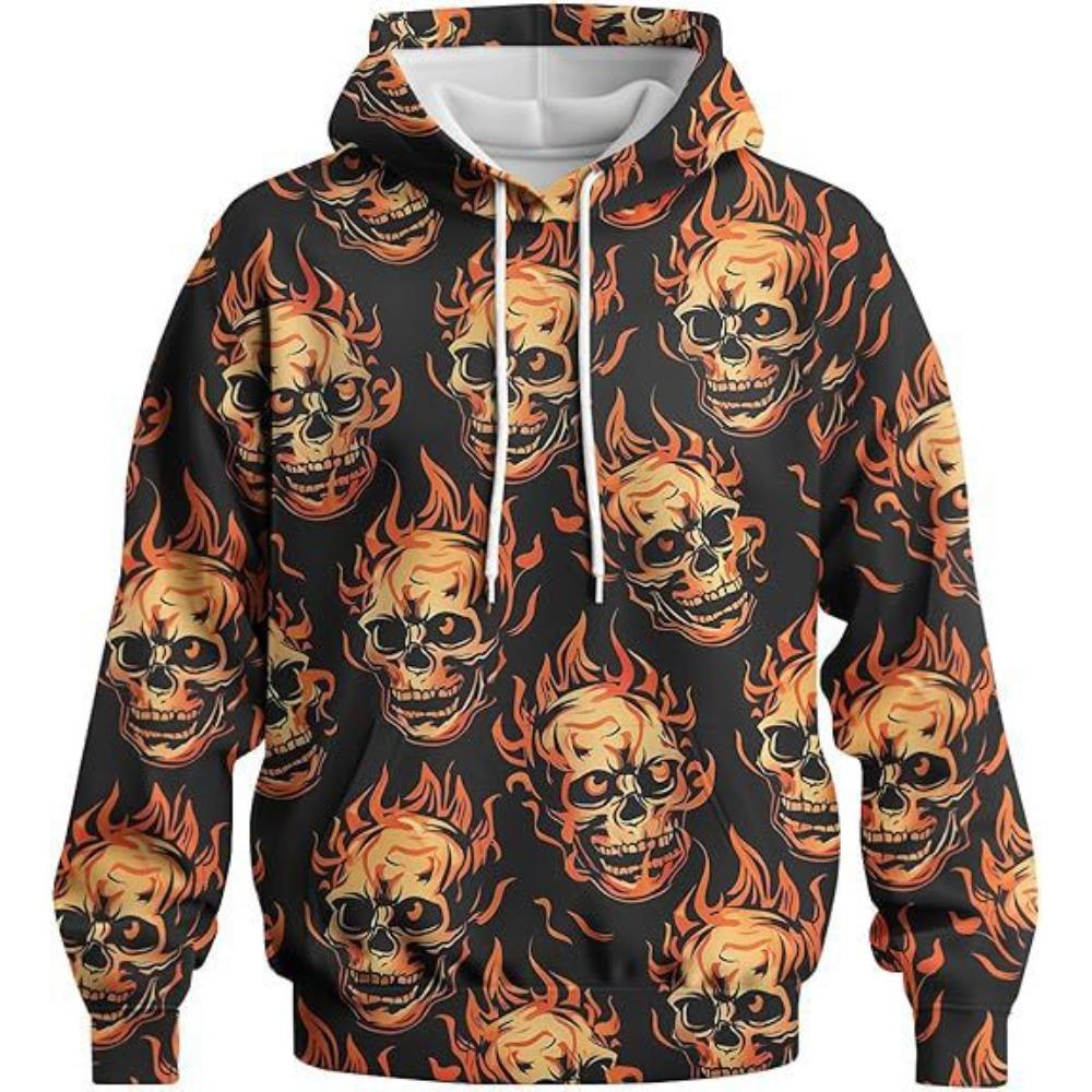 Autumn Winter Creative Skull 3D Digital Printed Men's Loose Fitting Pullover Hoodies Fashionable Long Sleeved Hoodies
