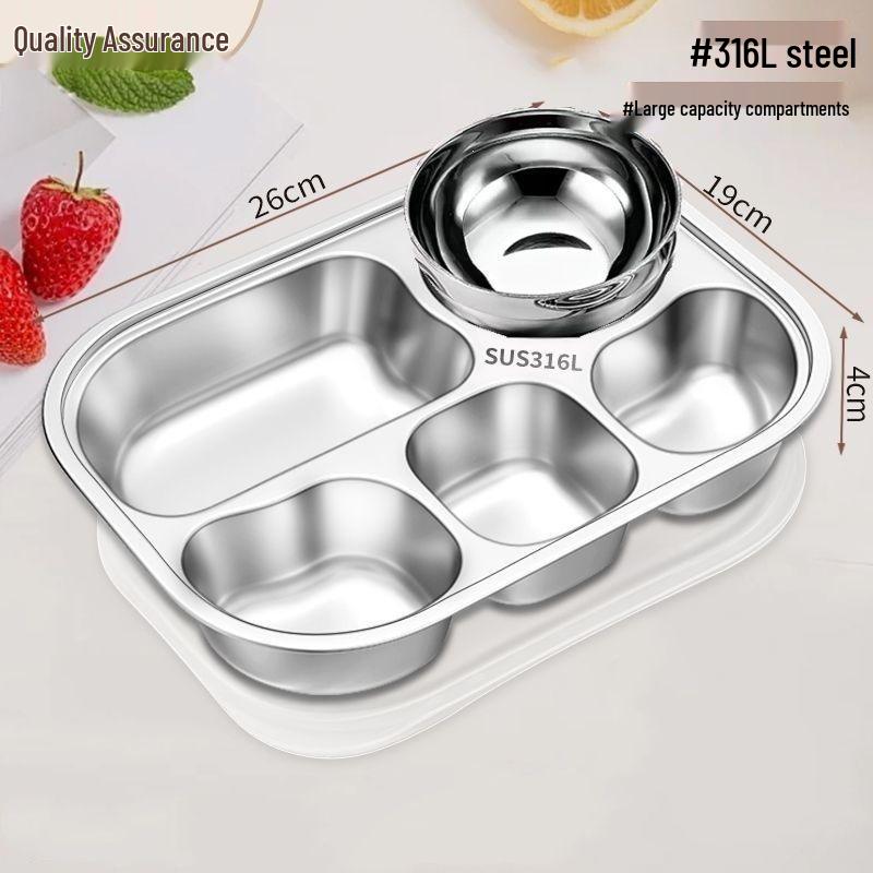 316 Stainless Steel Kids' Compartment Meal Tray for Kindergarten & Home Use