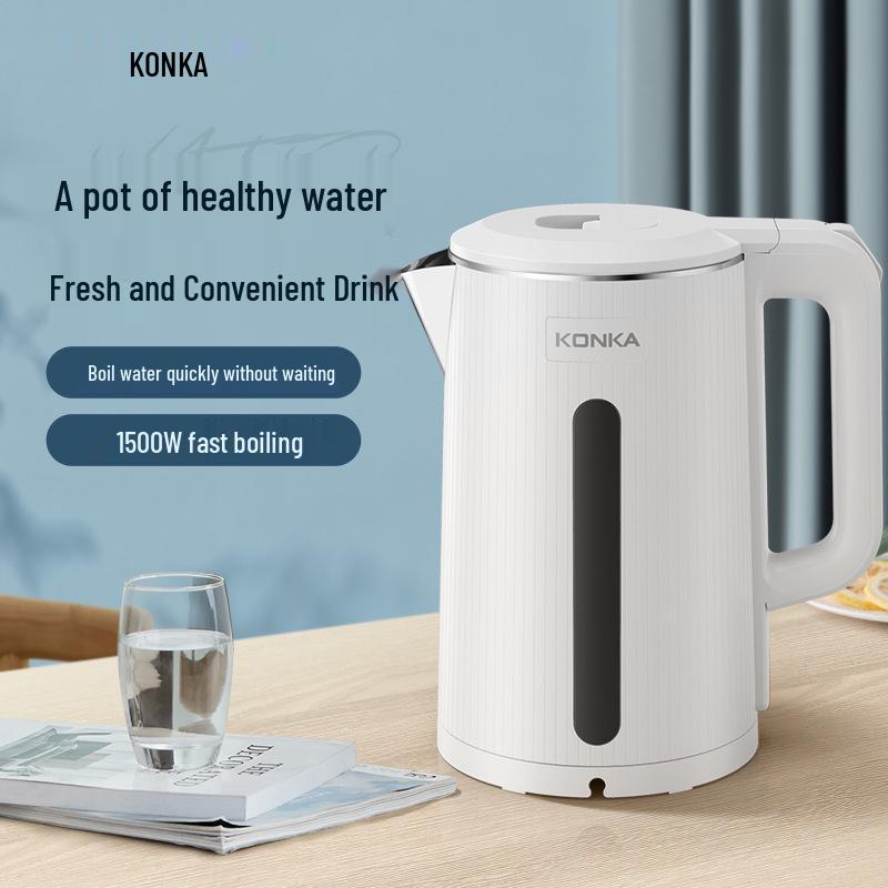 Konka 1.8L Stainless Steel Electric Kettle with Anti-Dry and Anti-Scald Features, Large Capacity, Insulated. White 1.8L