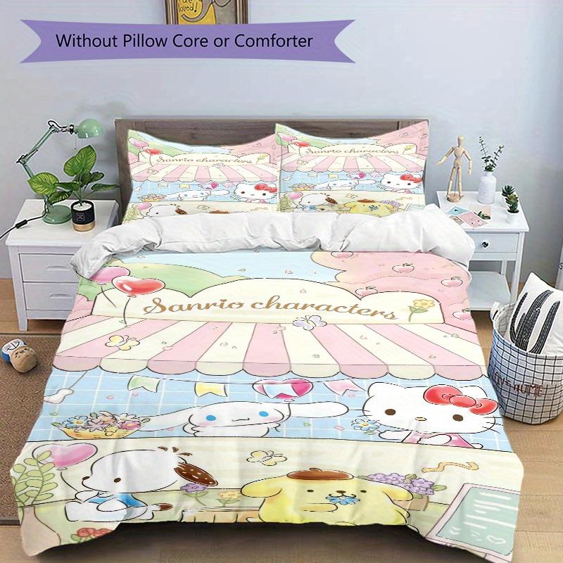 3pcs Pom Pom Purin and Friends Quilt Cover Set (1 Quilt Cover + 2 Pillowcases Without Pillow Core), High-Definition Printing for Home and Dormito