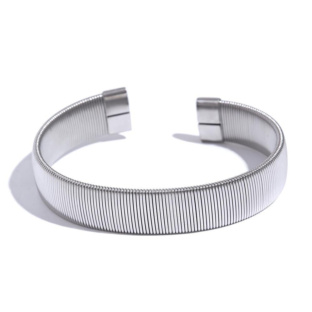 

Yhpup 13mm Wide Waterproof Stainless Steel Metal Texture Open Cuff Bracelet Bangle Personalized Women Jewelry Bijoux Gala Gift