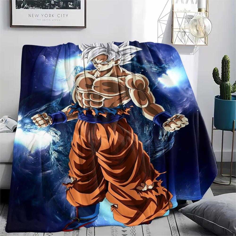 Cartoon Character Goku Pattern Flannel Blanket, High Quality Comfortable for All Seasons, Home Decor, Warmth and Comfort, Perfect for Gifts.