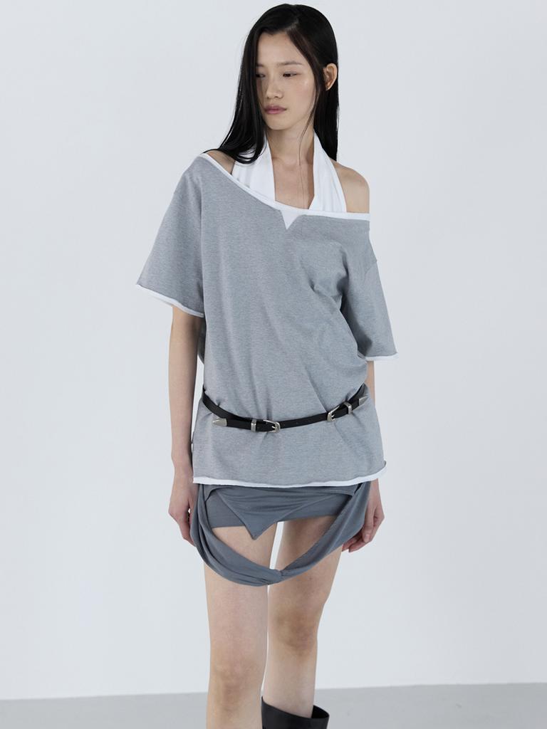 CERRIC V-Slit Layered Top _ Gray