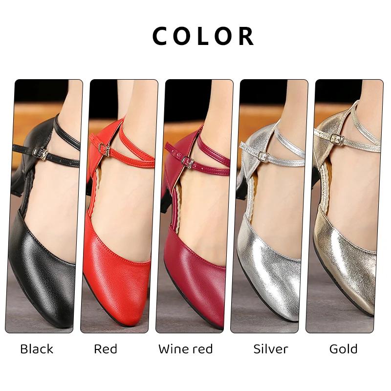 Leather Waltz Shoes Women's Modern Dance Shoes Dance Hall Tango Jazz Latin Shoes Girls Women's Dance Mid-heel