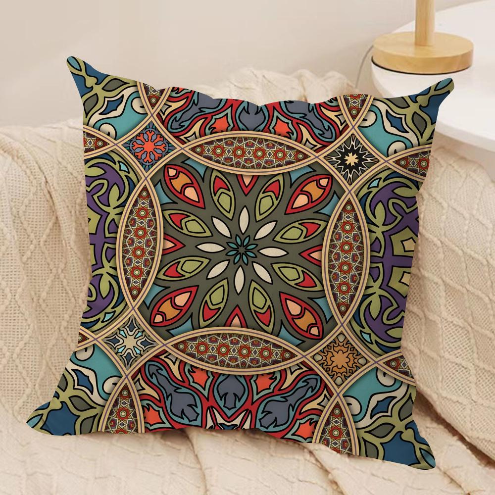 Bohemian Ethnic Decorative Cushion Cover Silky Short Plush Double-Sided Printed Pillow Case for Sofa All Seasons Home Decor Gift