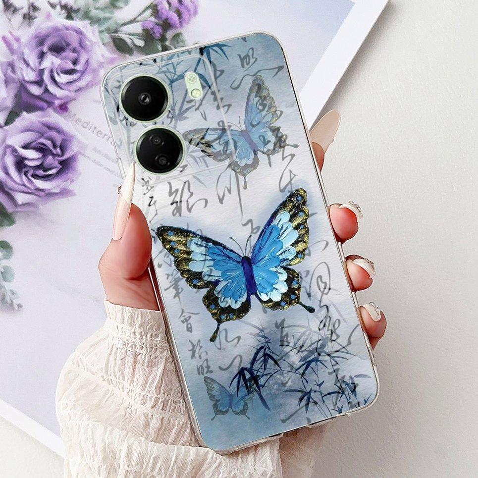 For Xiaomi Redmi 13C 5G 4G  Back Bumper Redmi 13 4G Colorful Butterfly Flower Painting Phone Case Transparent Soft TPU Silicone