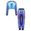 Girls Dance Clothing Set Glossy Metallic Workout Top and Pocket Pants Hip Hop Jazz Street Performance Outfit