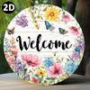 D Flat A D Printed Vintage Round Metal Sign Plaque an Aluminum Art Piece Featuring a Butterfly Fluttering Among a Cluster of